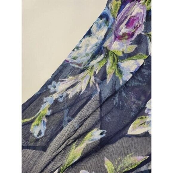 Susan Graver Womens BOHO Blouse Top Medium NavyFloral Sheer Chiffon Long Sleeve - Picture 6 of 11